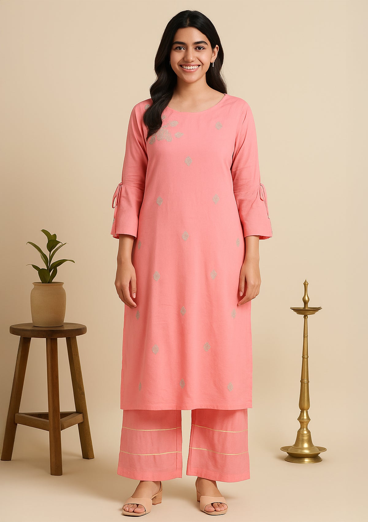 Peach Cotton Kurti with Pants – Elegant Everyday Wear