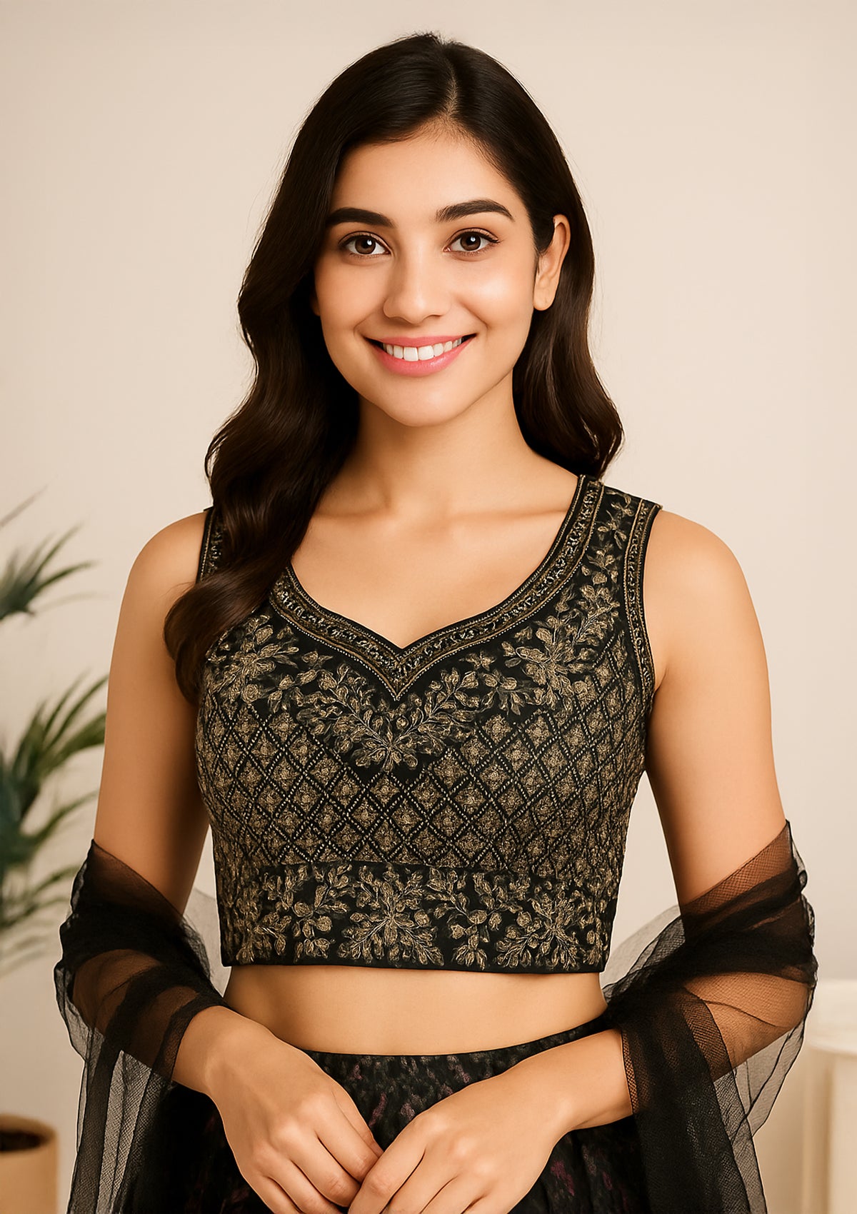 Black Silk & Net Lehenga Choli with Golden Embroidery Blouse