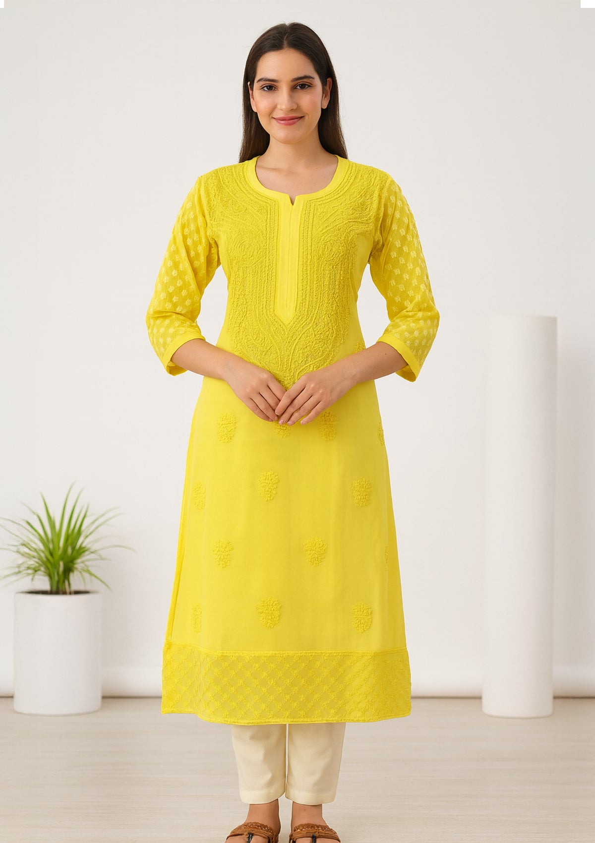 ClothingSutra Elegant Yellow Georgette Kurti with Chikankari Embroidery 46