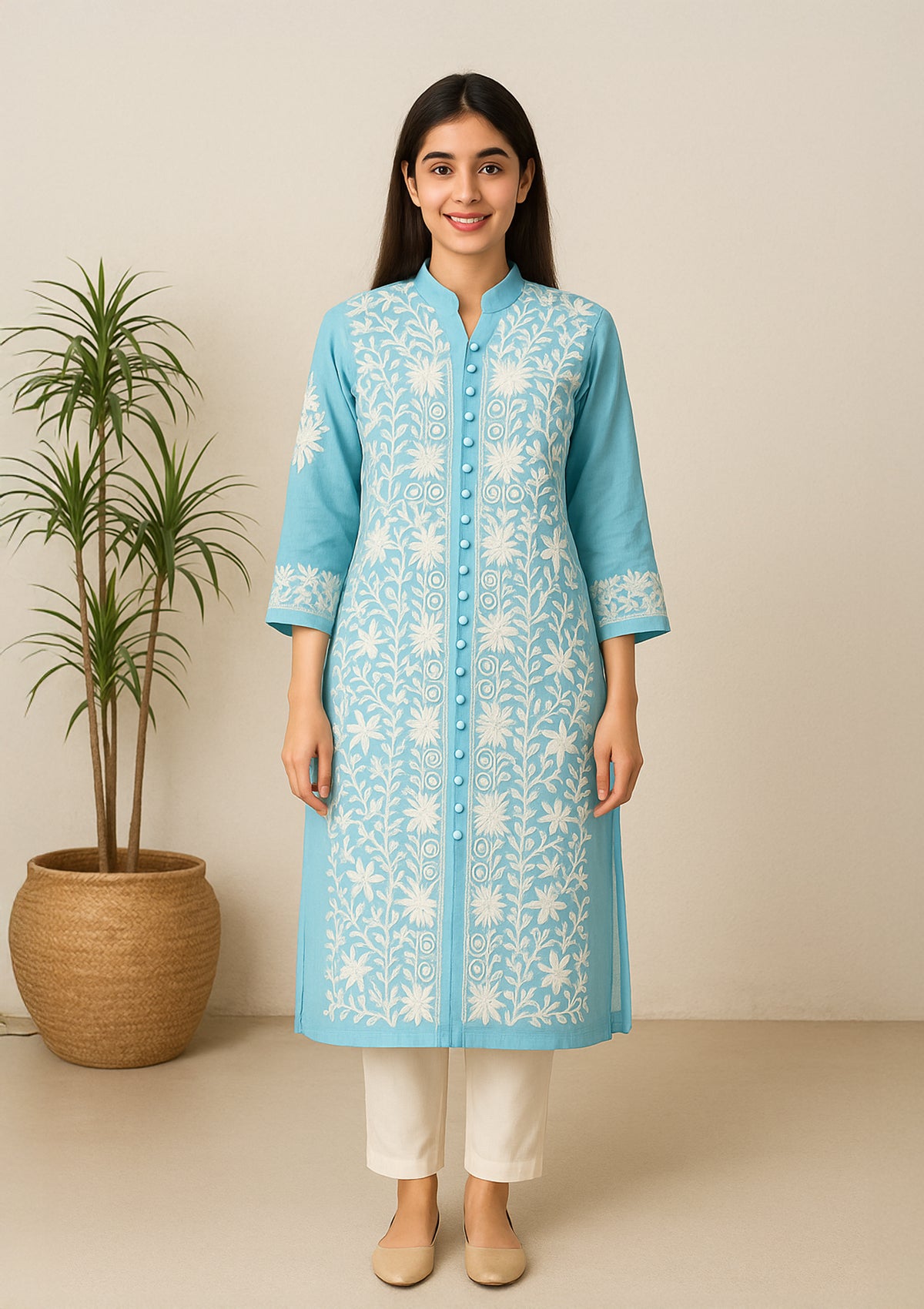 Chikankari Georgette Women’s Kurta – Sky Blue