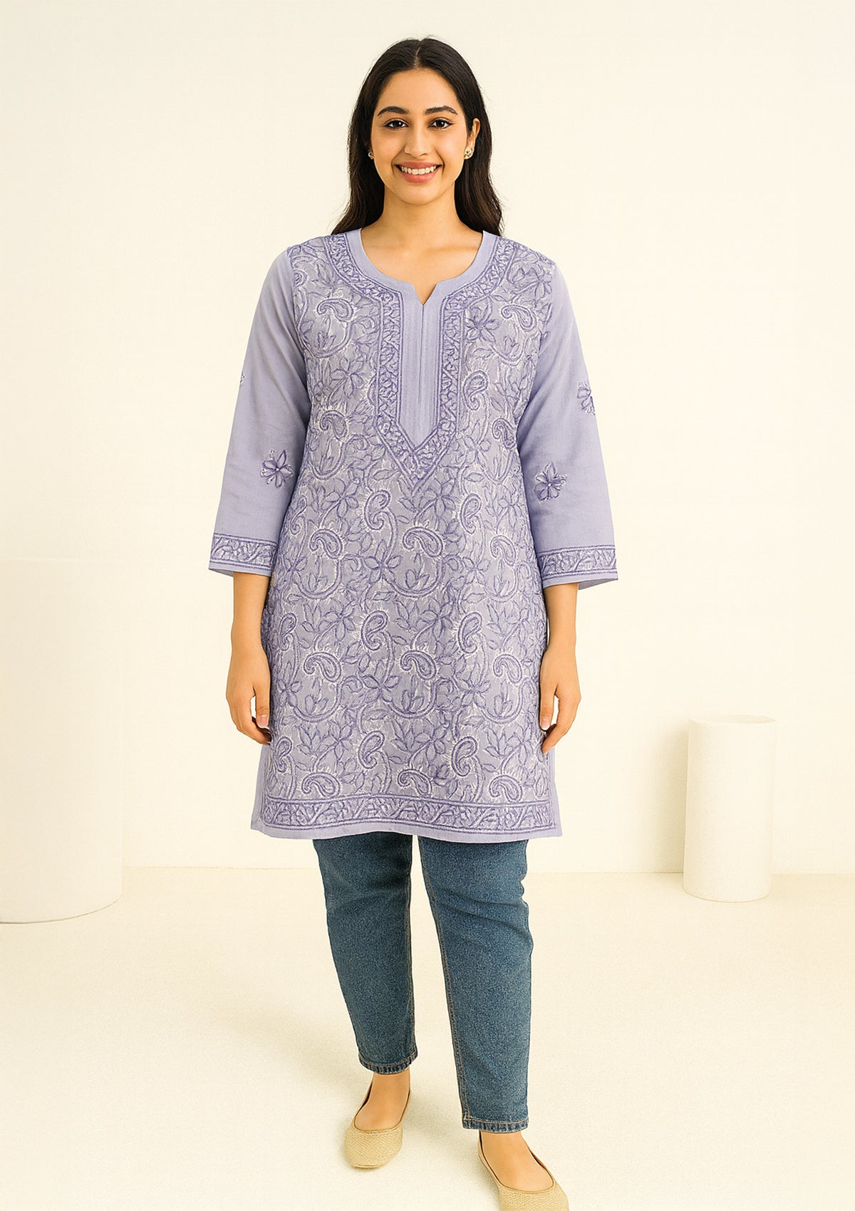 Premium Cotton Kurti – Short-Length Hand Embroidered Design