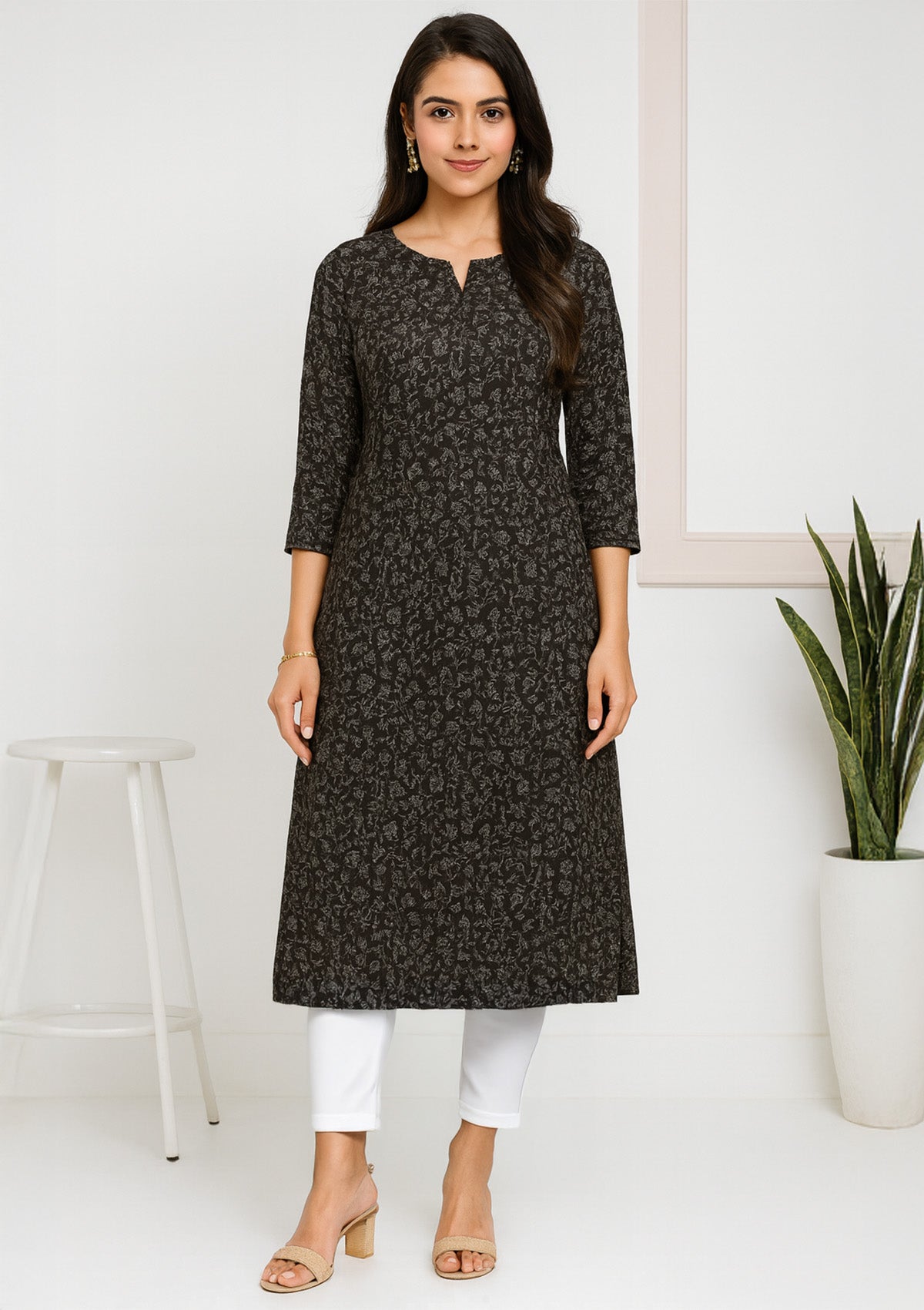 Unstitched Cauterized Winter Kurti Fabric – Floral Print Soft Material