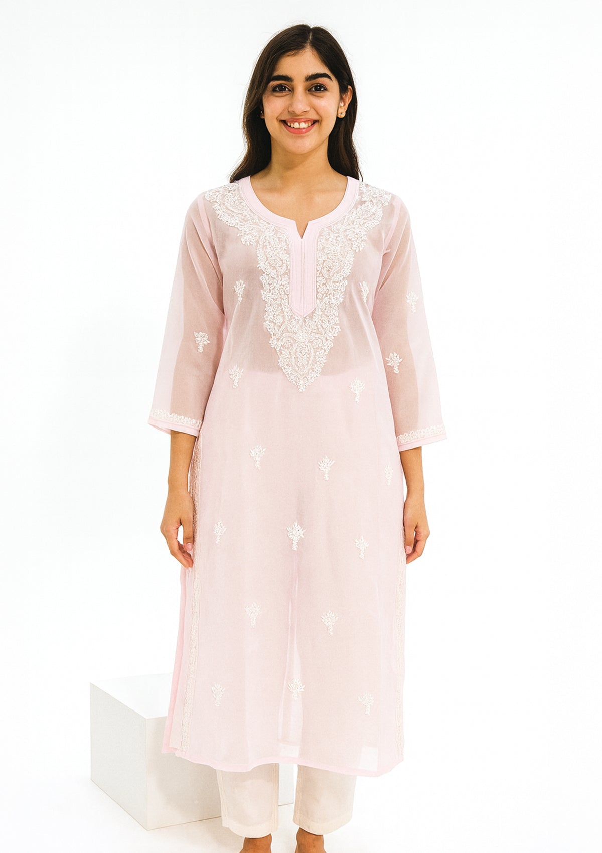 ClothingSutra Georgette Kurti with Chikankari Embroidery – Pastel Pink 38