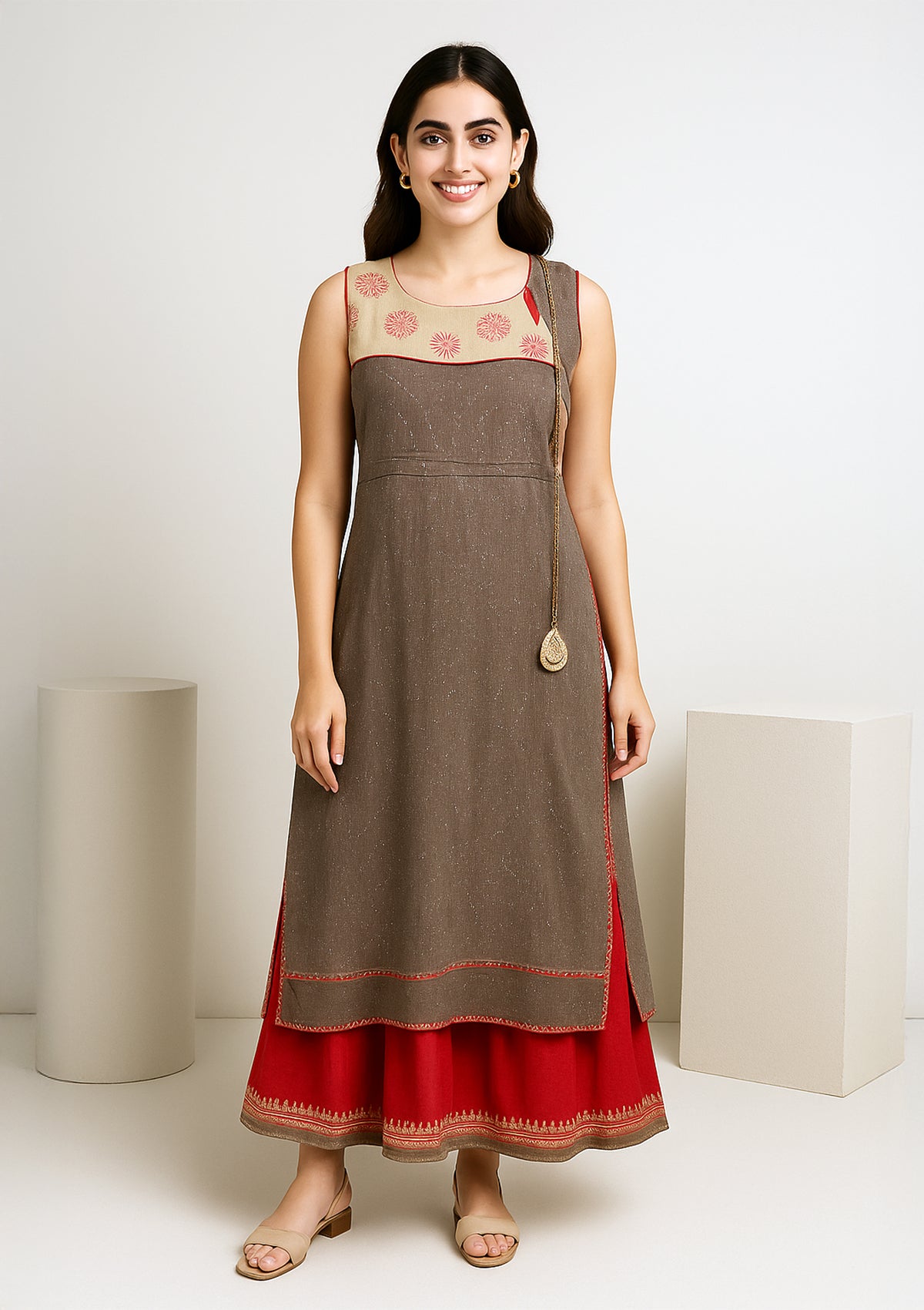 Dual-Layer A-Line Gown with Tassel Detailing – Ankle Length