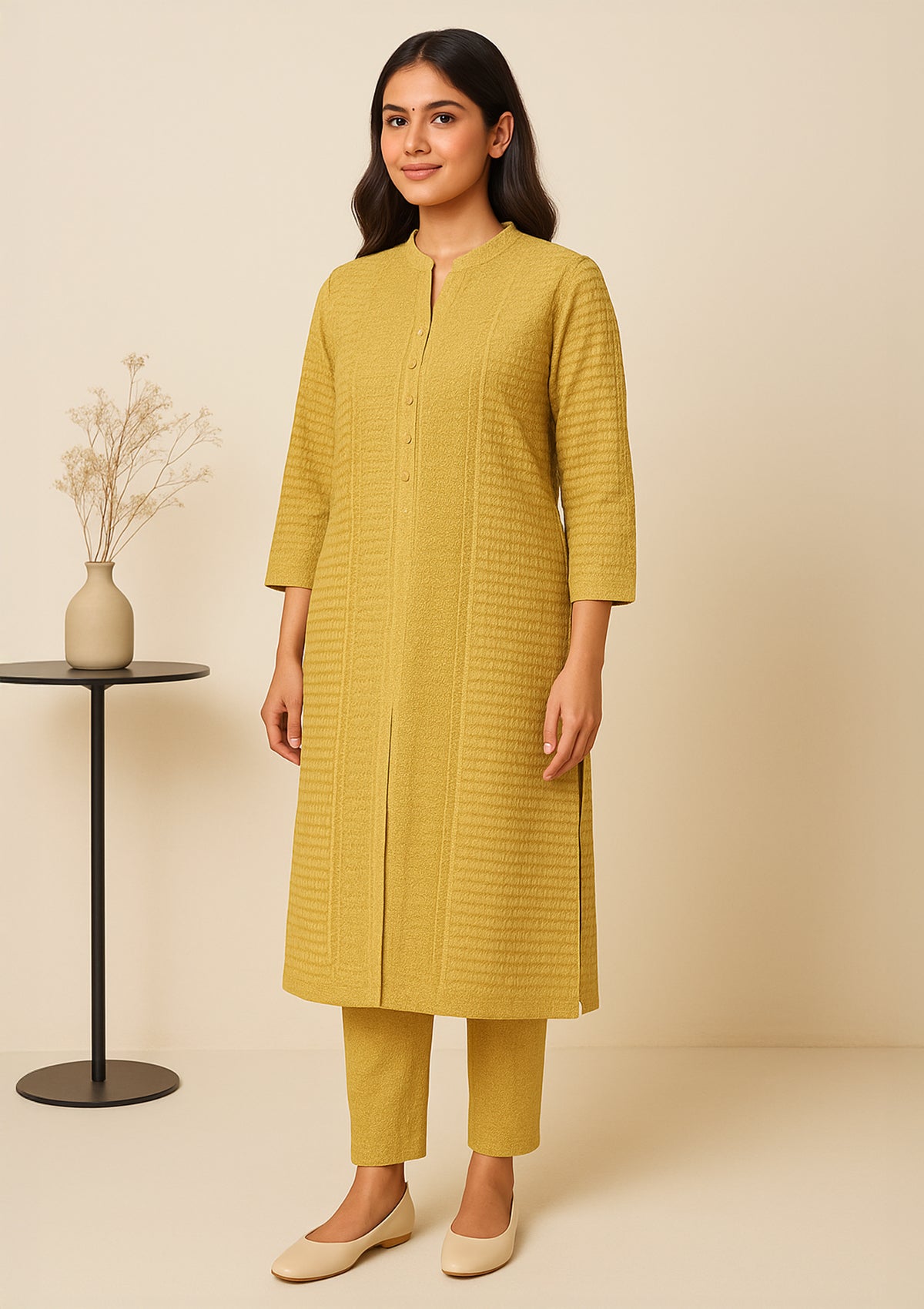 Golden Rayon Embroidered Kurta Set – Elegant Festive Wear