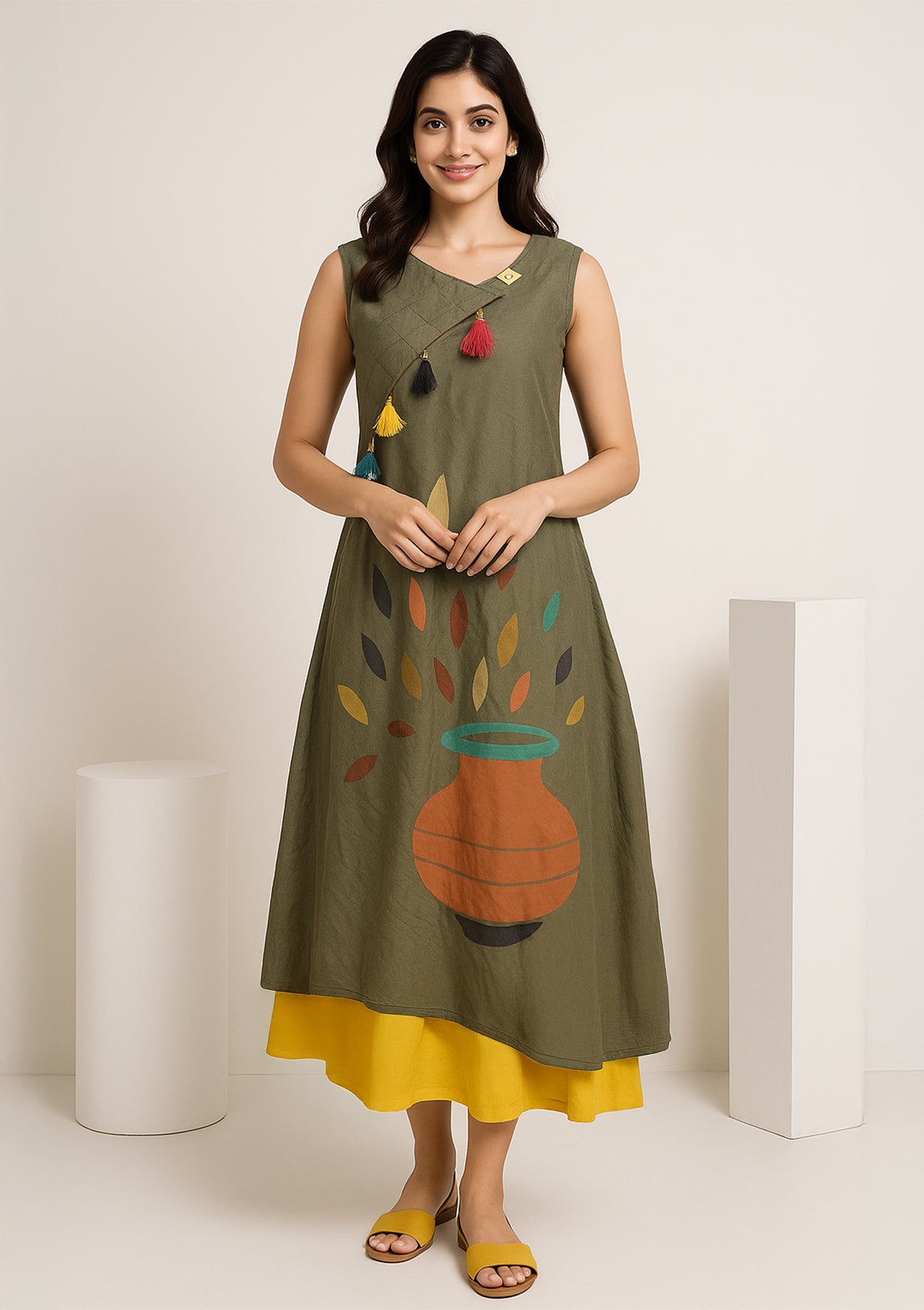 Elegant Dual Layered Designer One Piece Gown in Rayon & Chanderi