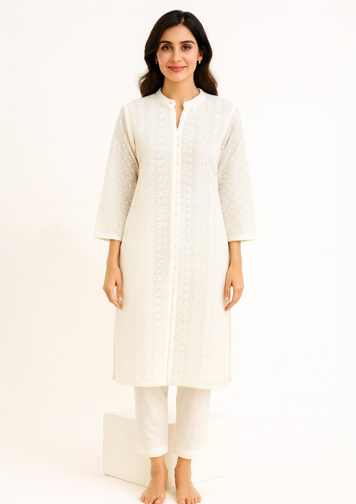 ClothingSutra White Georgette Kurti with Intricate Chikankari Embroidery – Ethnic Wear 44