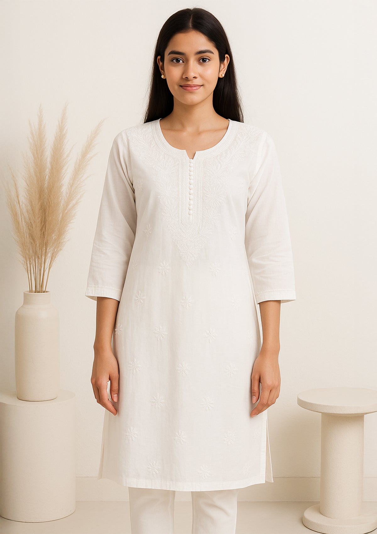 ClothingSutra White on White Chikankari Cotton Kurti – Classic Elegance 46