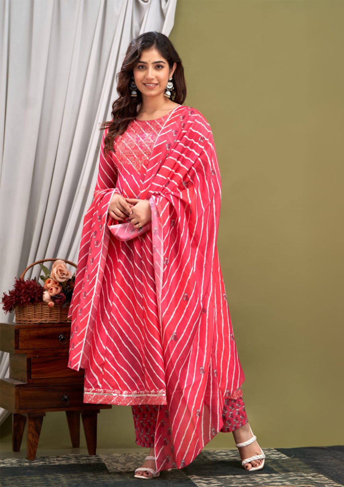Pink Masleen Stitched Suit/Kurti Set with Embroidered Neckline