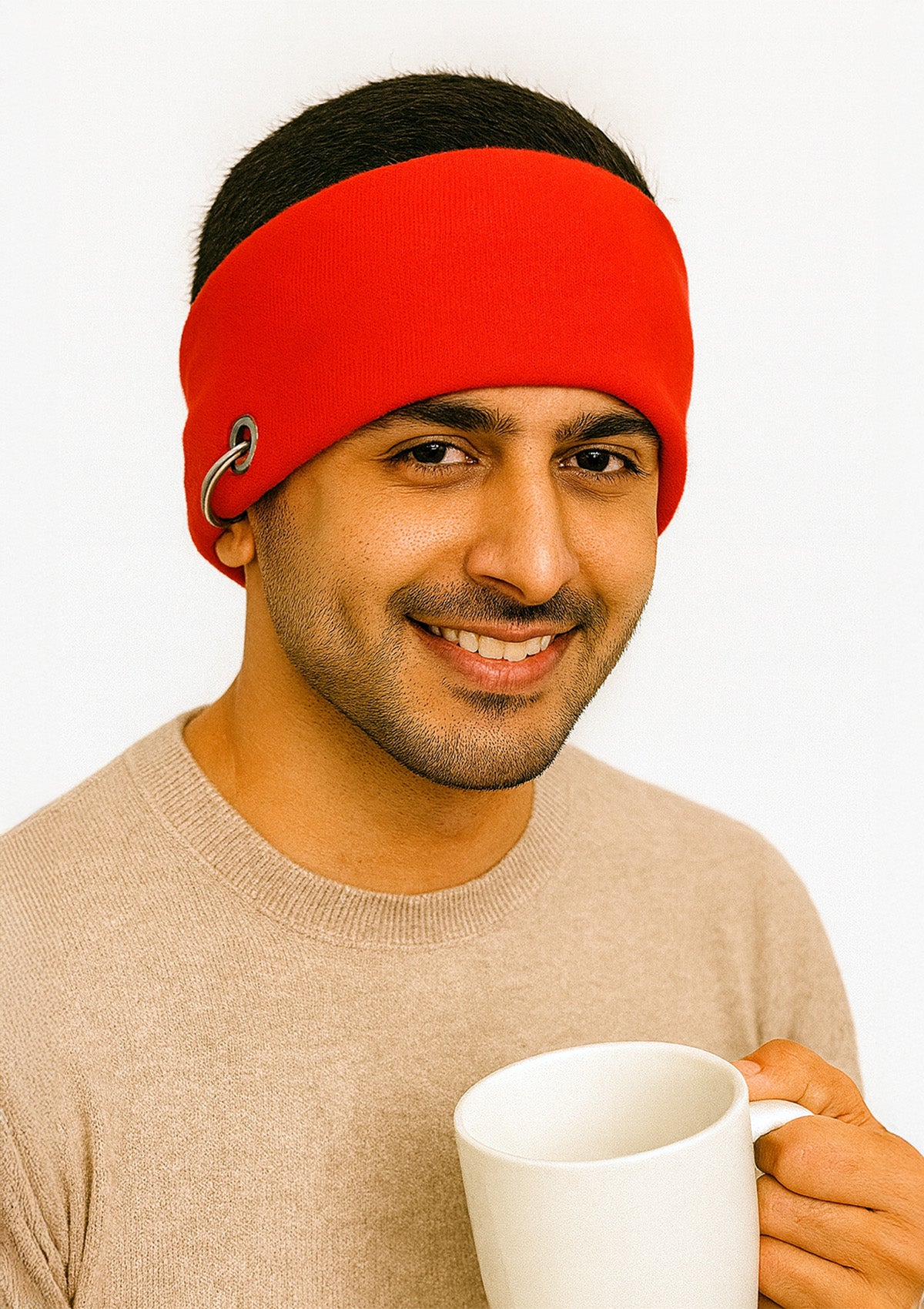 Set of 2 Stretch Headbands – Red & Blue Bands with Metal Ring