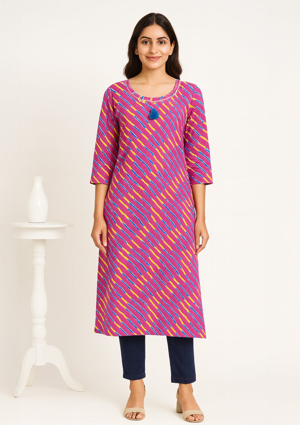 Magenta Multicolor Striped Cotton Kurti – XXL Size