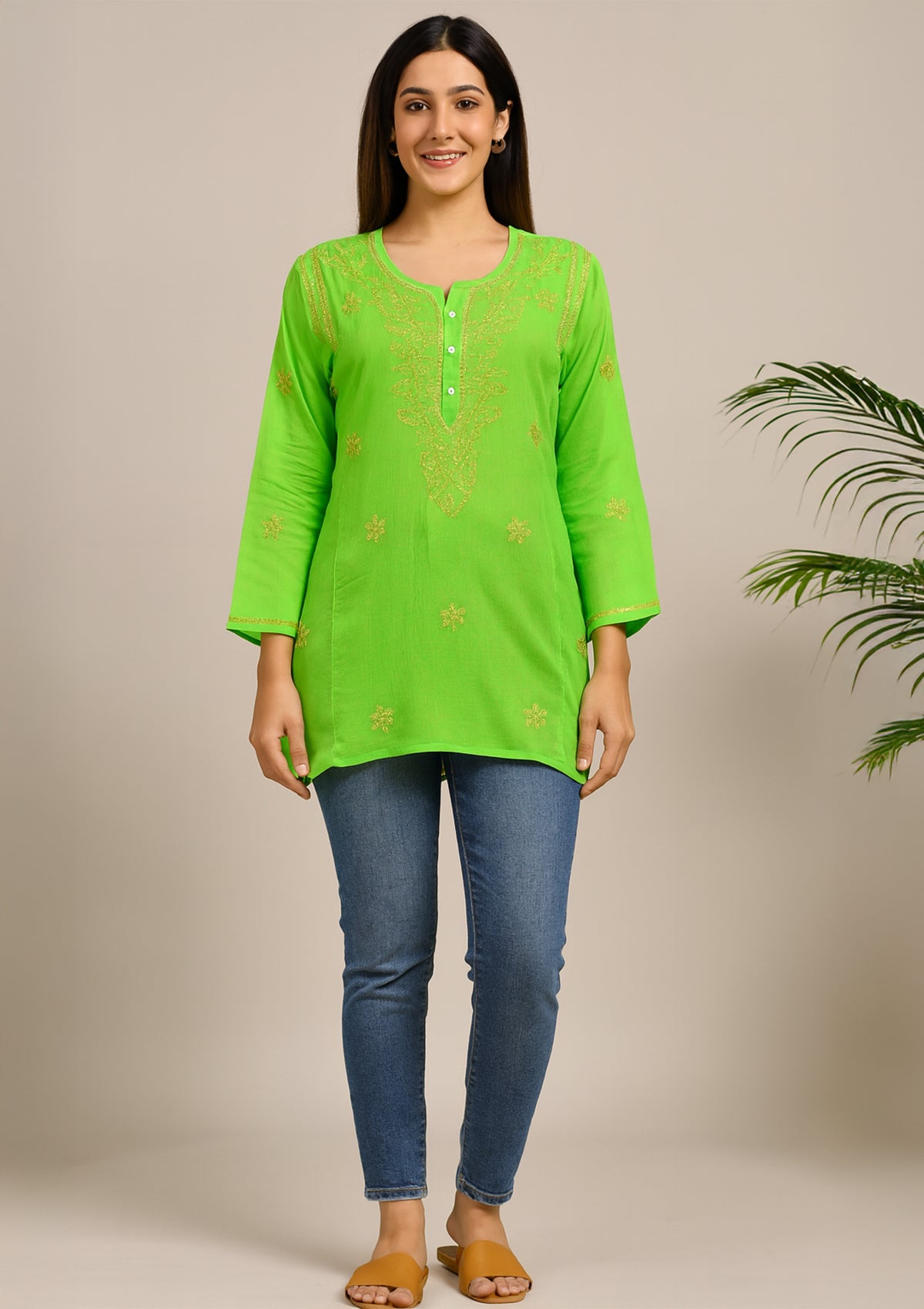 ClothingSutra Parrot Green Net Embroidered Kurti – Sequin Work 42