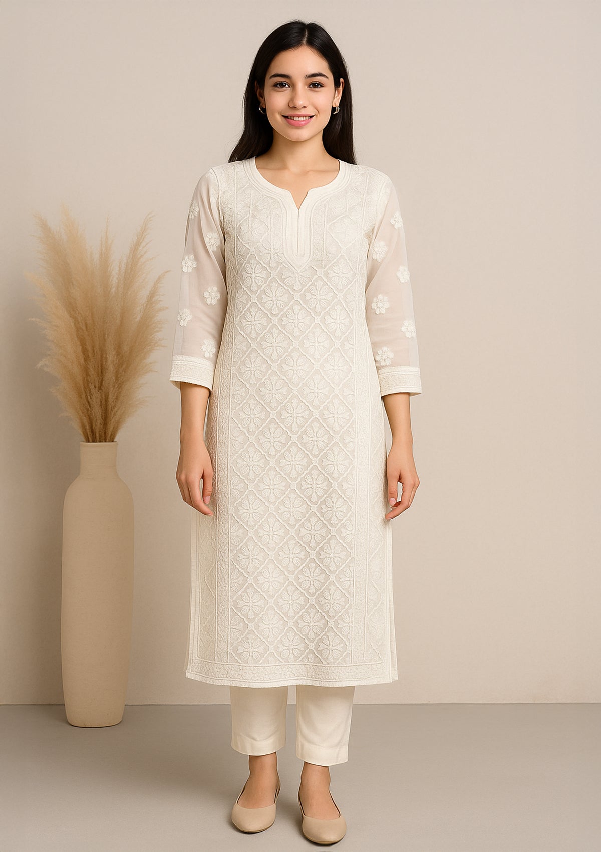 ClothingSutra Off-White Georgette Kurti with Gota Patti Embroidery – Sheer Elegance 44