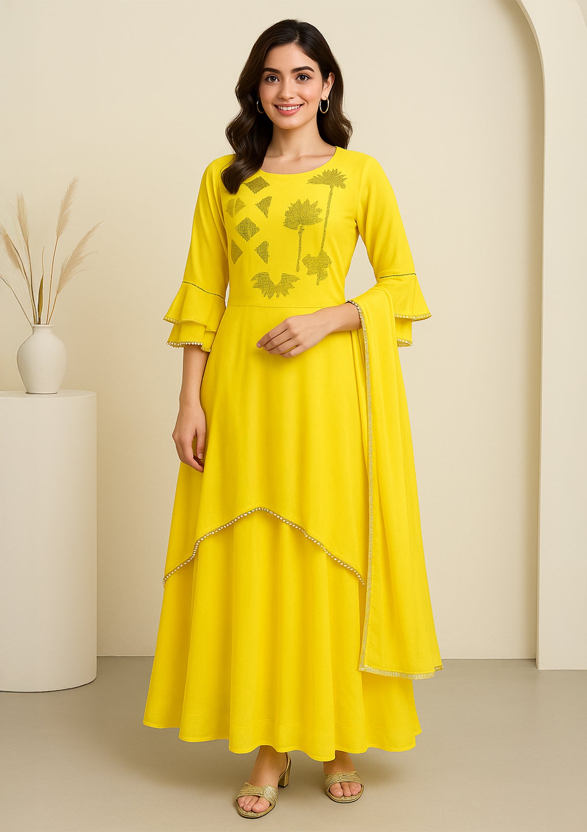Yellow Georgette Skirt Suit with Sequin Work and Dupatta – Party Wear