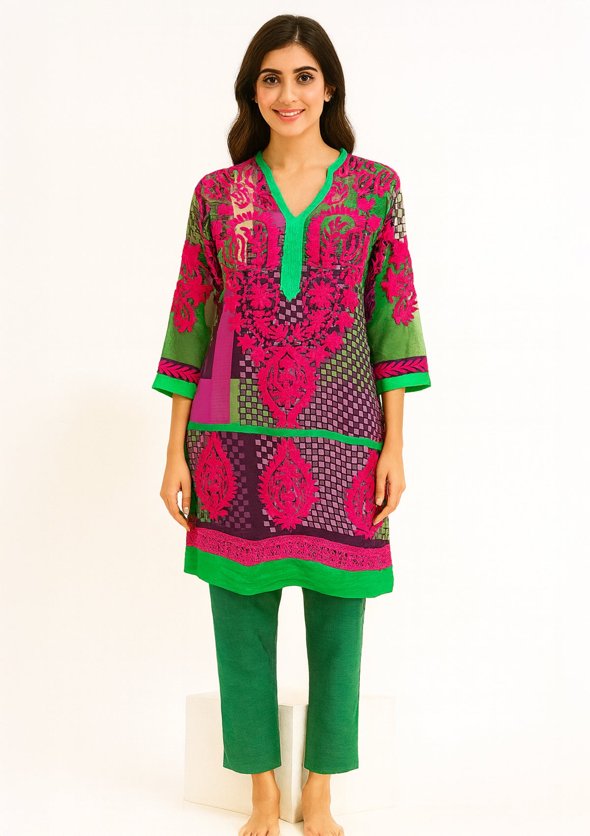 ClothingSutra Vibrant Multicolor Georgette Kurti with Chikankari Embroidery 38