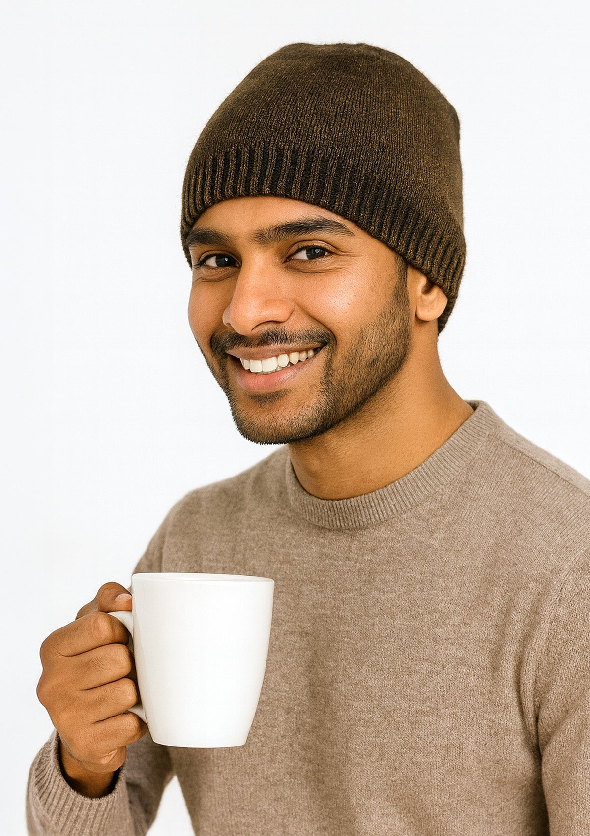 Unisex Brown Woolen Winter Cap – Classic Soft-Knit Beanie