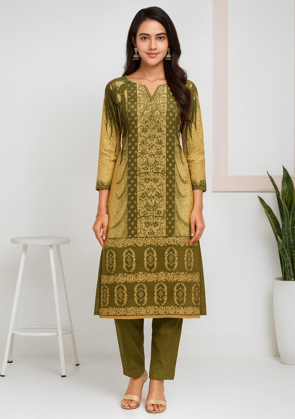 Unstitched Woolen Kurti Piece – Jacquard Design & Warm Fabric