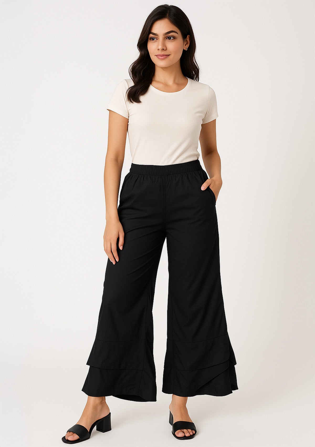 Women’s Black Designer Rayon Palazzo Pants – Trendy Palazzo