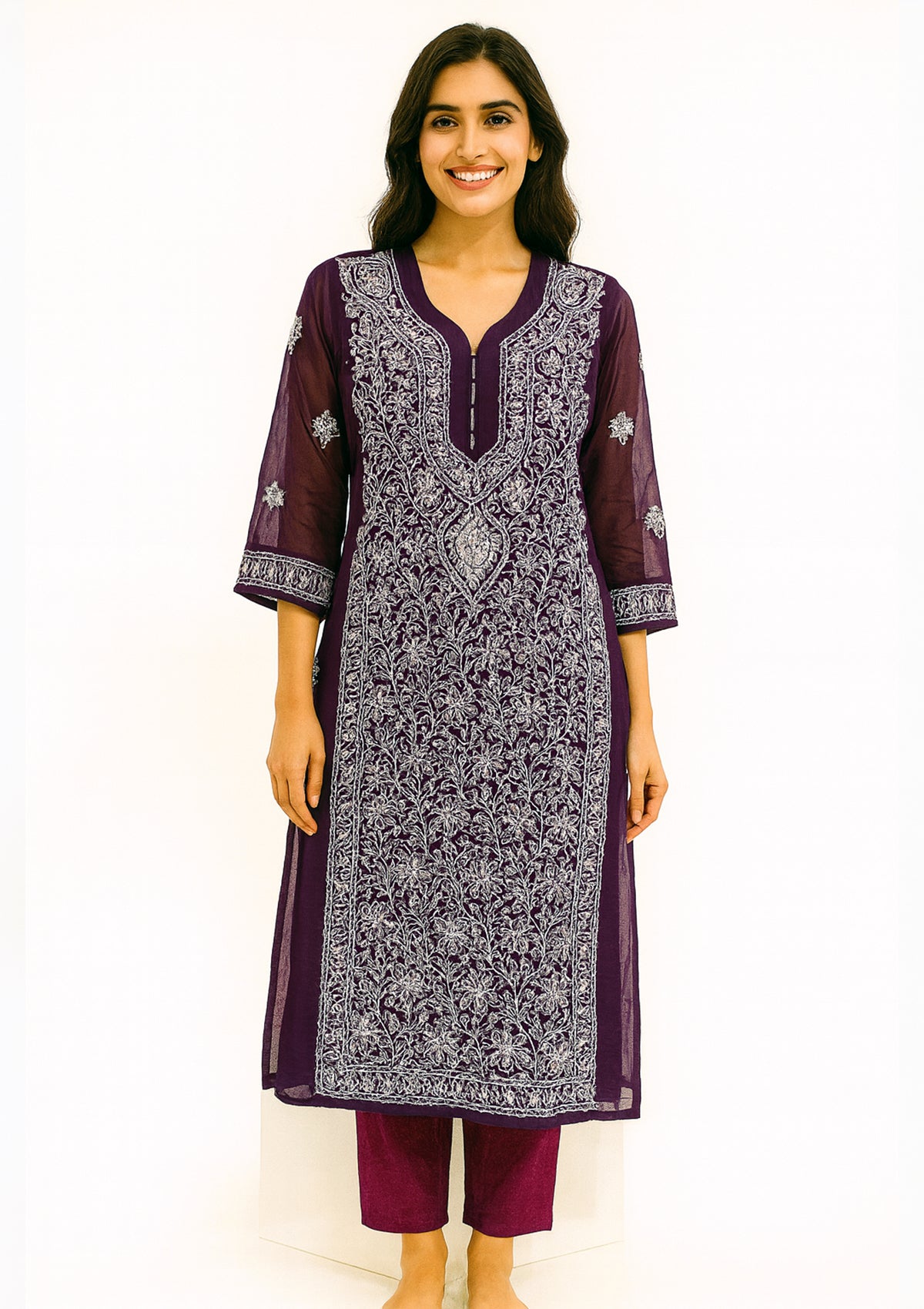 ClothingSutra Chikankari Royal Purple Georgette Kurti with White Gotapatti Work 38