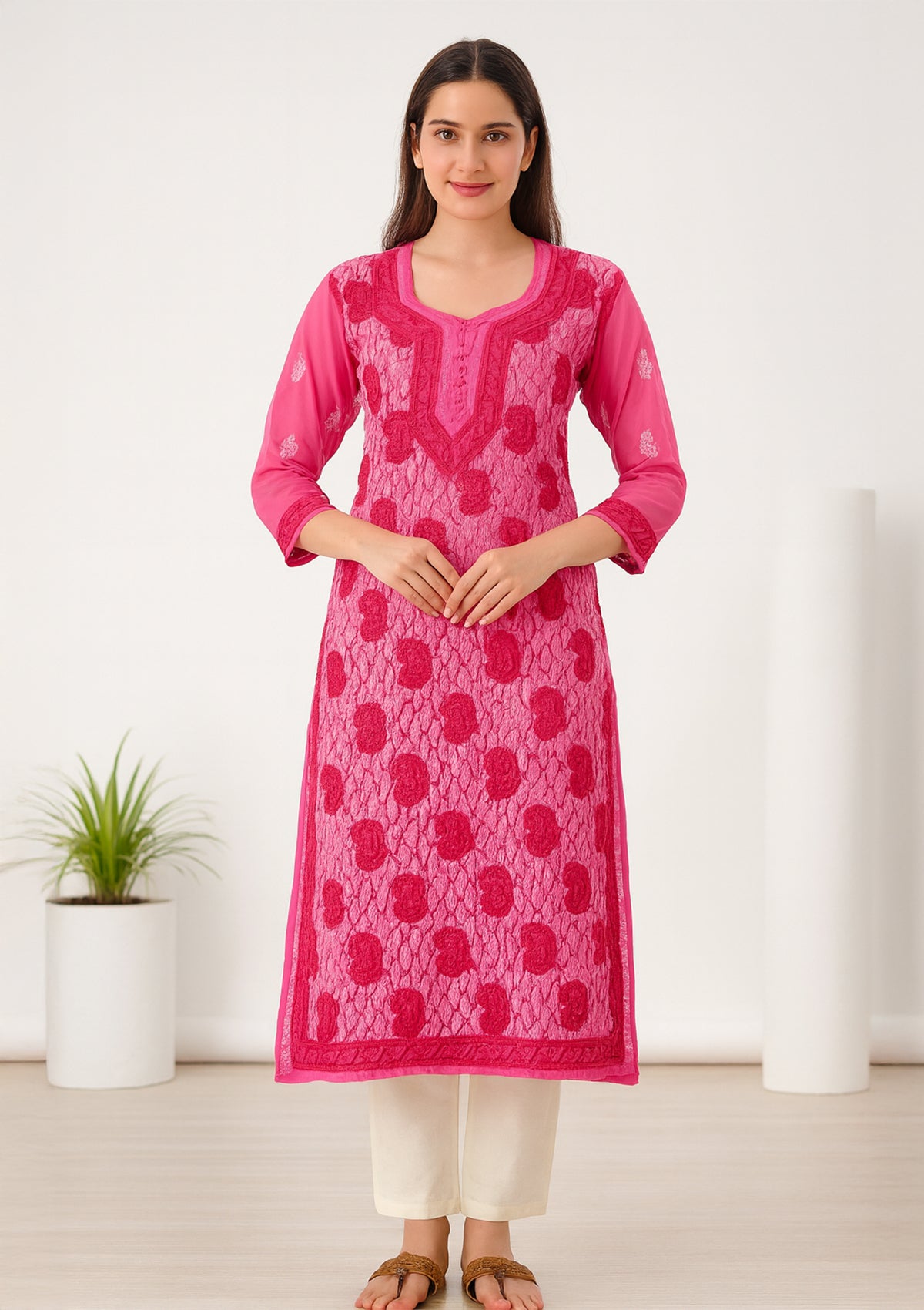 ClothingSutra Elegant Hot Pink Georgette Kurti with Heavy Chikankari Embroidery 42
