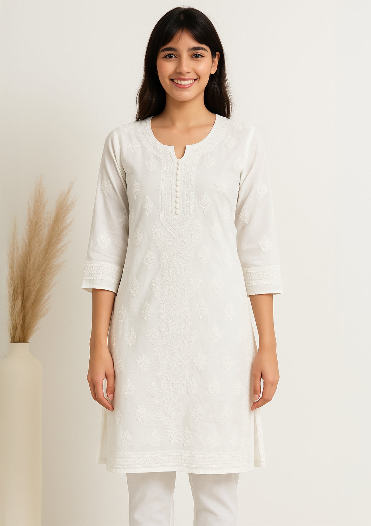 ClothingSutra White on White Chikankari Cotton Kurti – Timeless Elegance 38