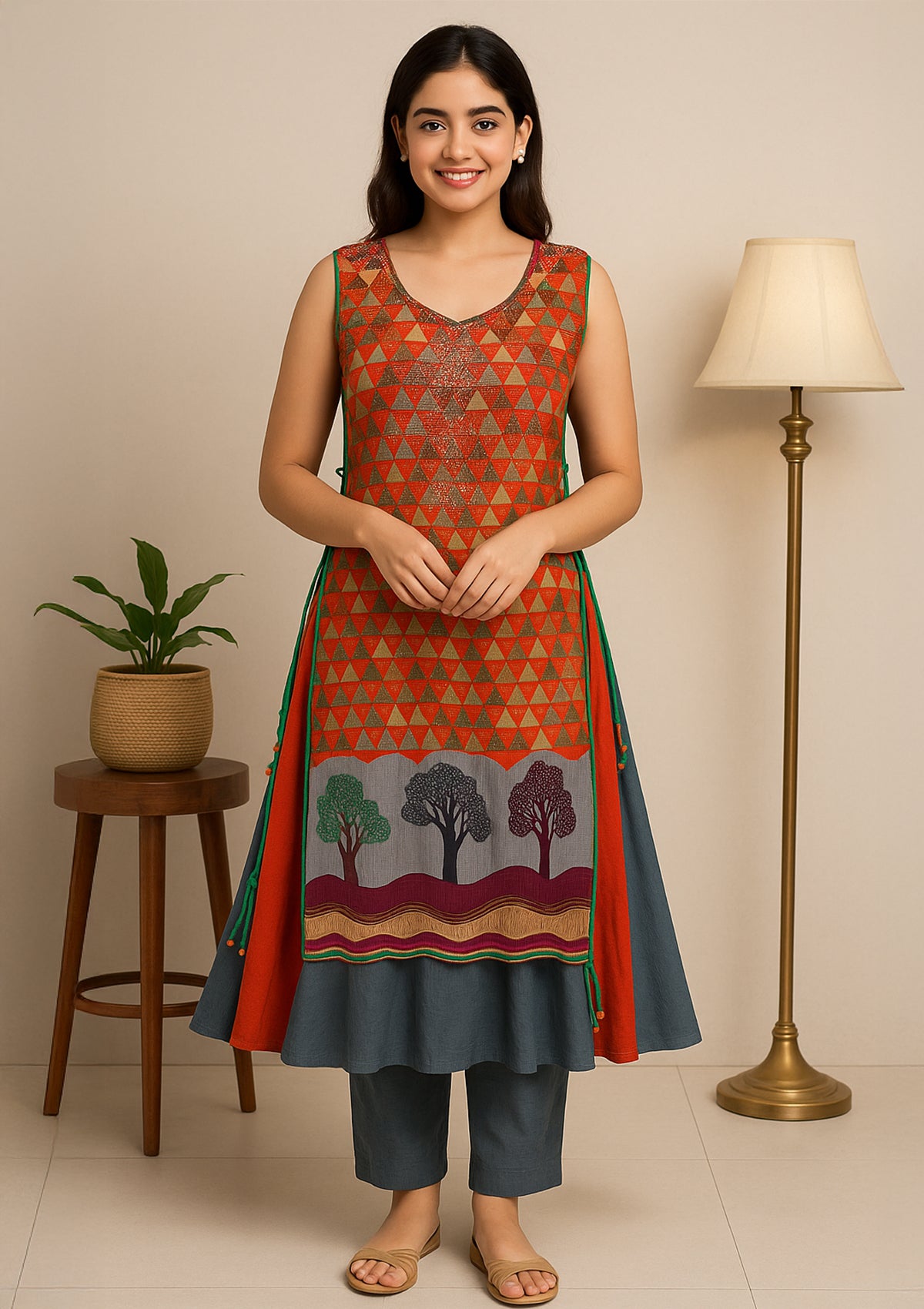 Elegant Multicolor Rayon Double-Layered Kurti with Golden Sequin Work