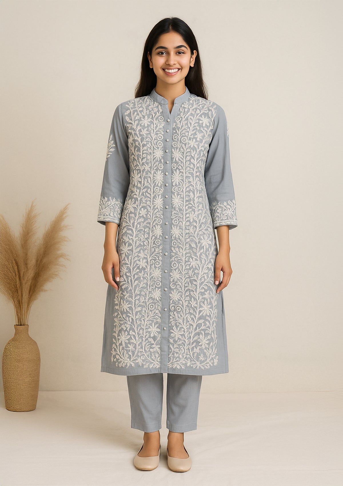 Chikankari Georgette Women’s Kurta – Grey
