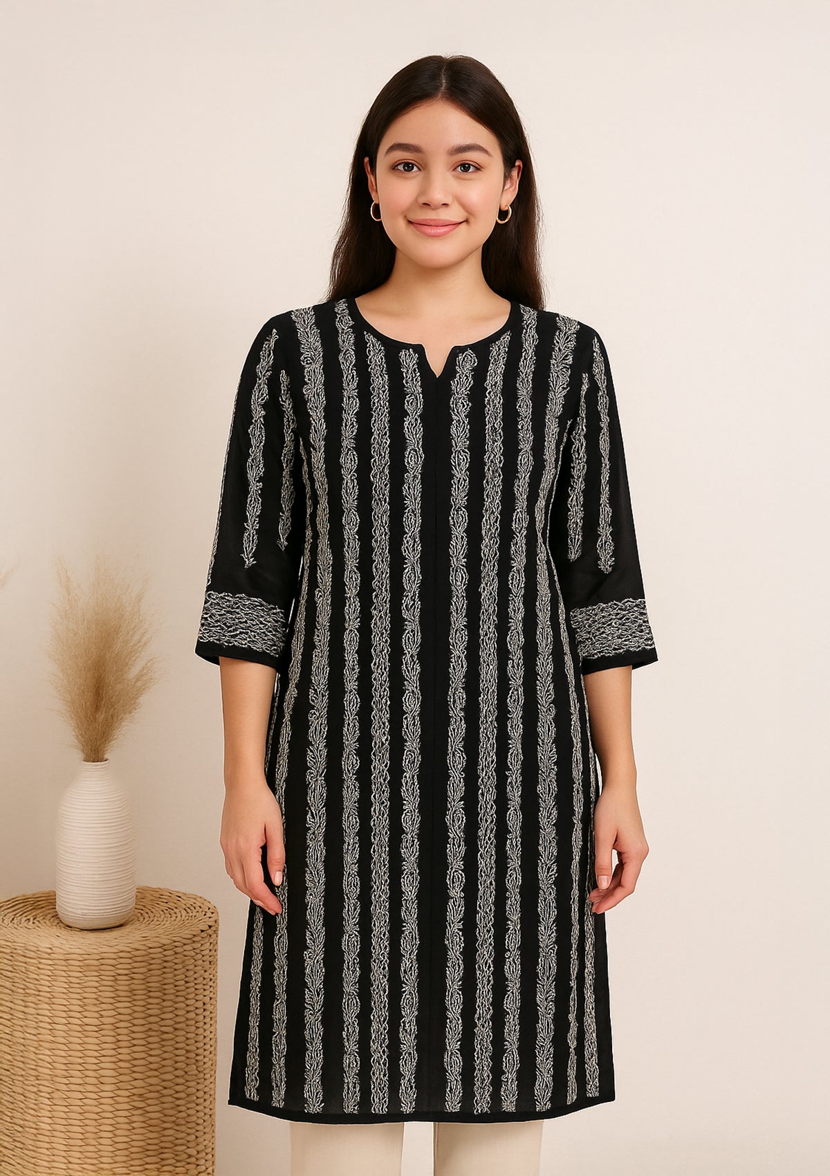 ClothingSutra Black Georgette Chikankari Kurta – Vertical Thread Embroidery 42