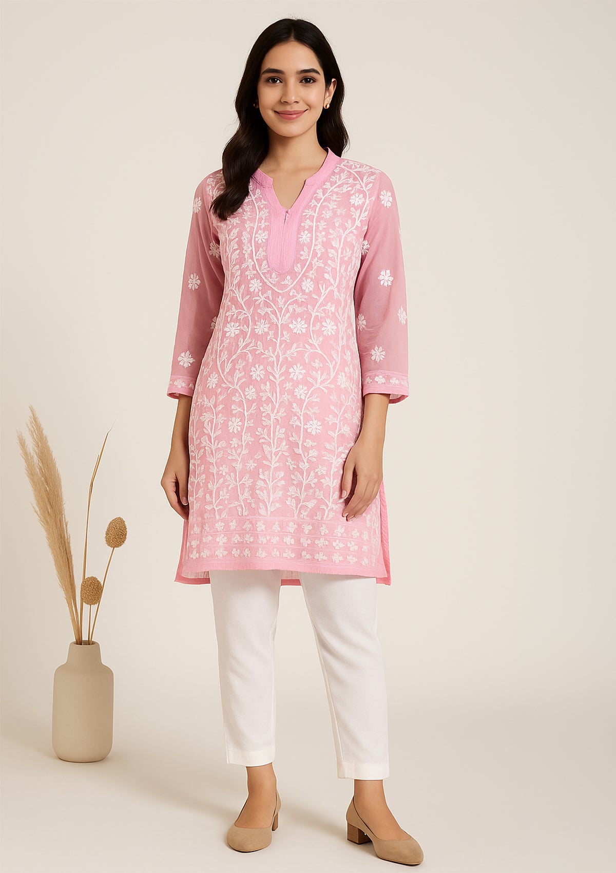ClothingSutra Pink Georgette Embroidered Kurti – Sheer Elegance 48
