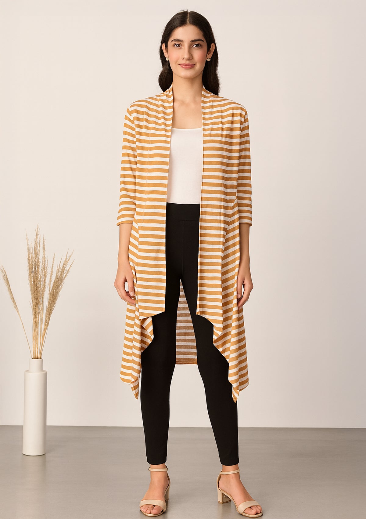 ClothingSutra Oversized Striped Long Shrug for Women – Casual Layering Shrug Beige