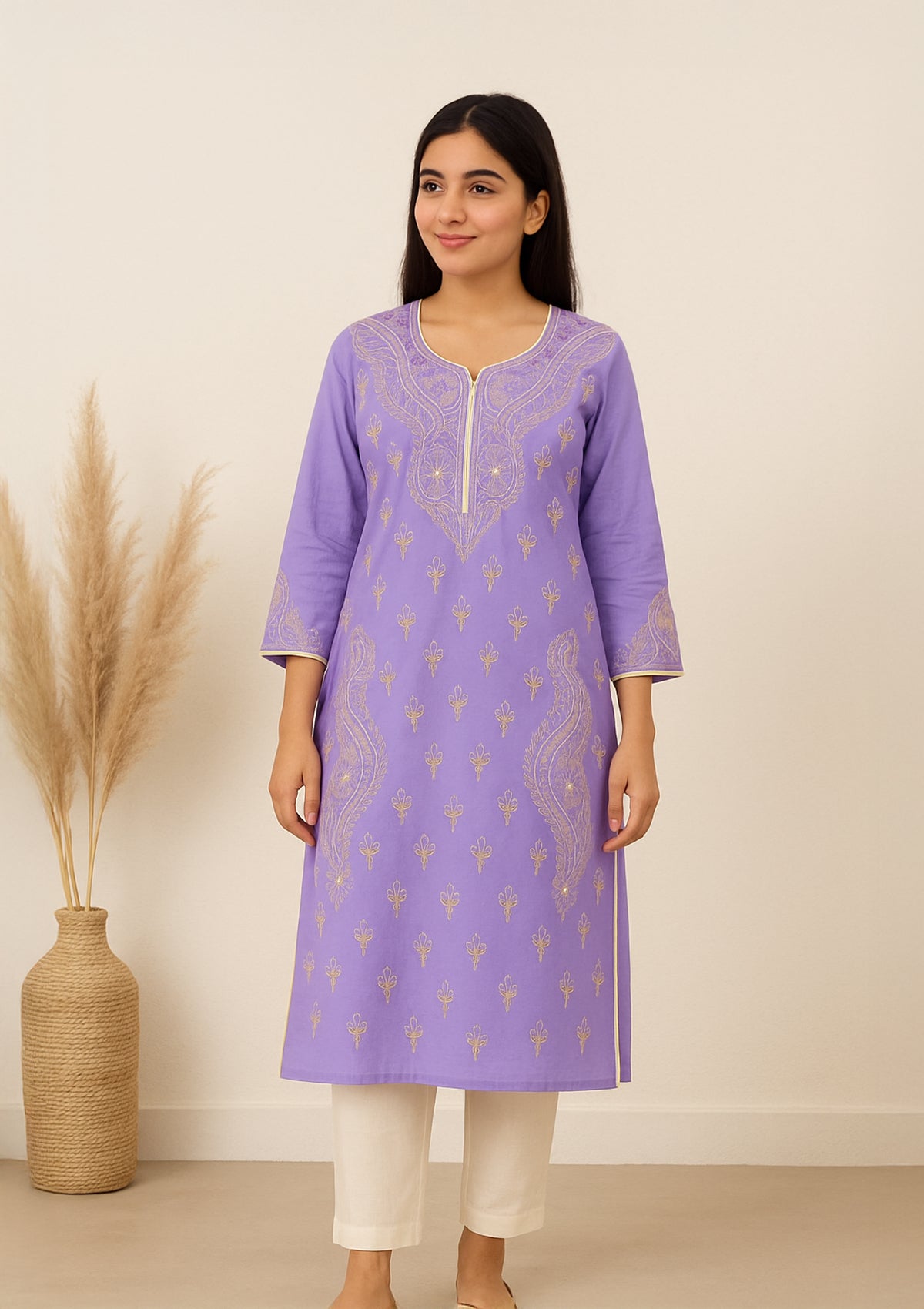 ClothingSutra Lavender Cotton Embroidered Kurti with Elegant Paisley 48