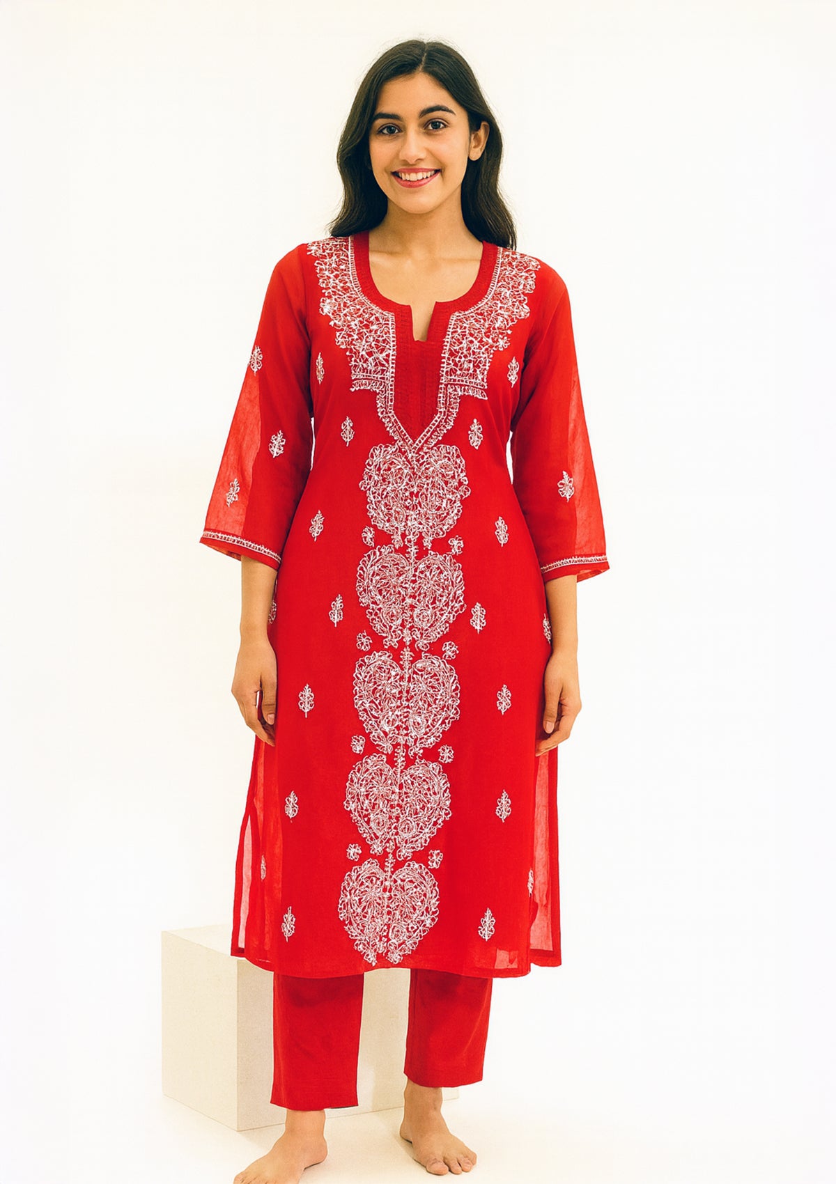 ClothingSutra Red Georgette Kurti with Chikankari Embroidery & Mirror Work 40