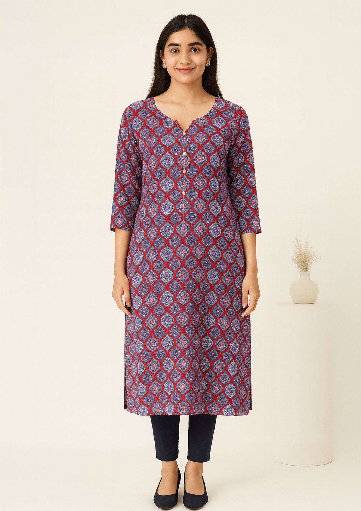 Multicolor Printed Cotton Kurti – Classic Comfort in Ethnic Style