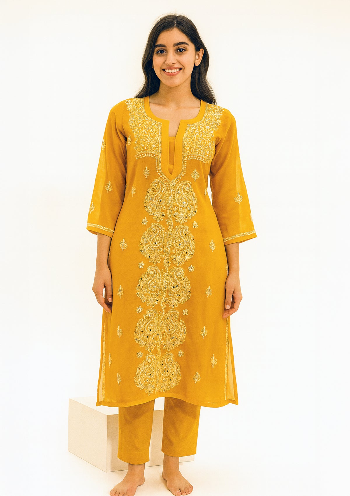 ClothingSutra Georgette Kurti with Chikankari Embroidery – Mustard Yellow 42