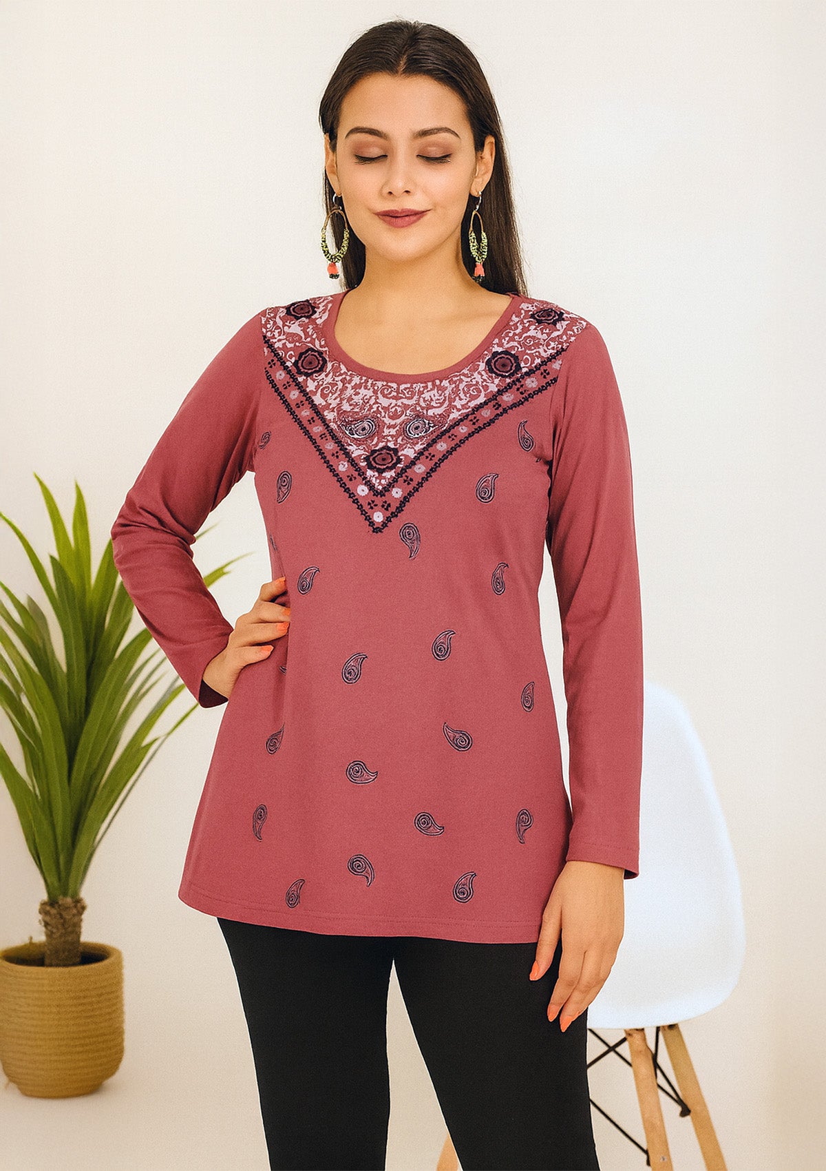 Melini Women’s Short Top – Dusty Rose Solid - Long Sleeve