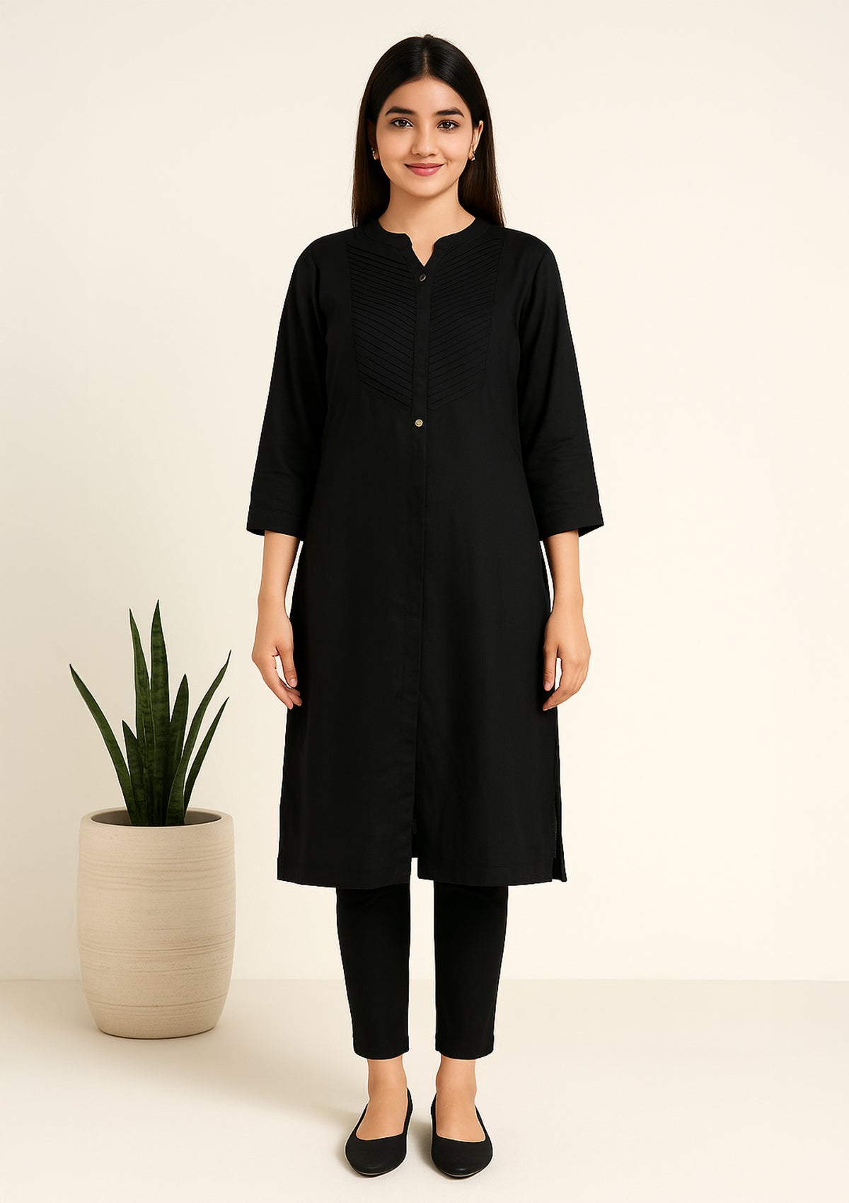 Classic Black Solid Rayon Kurti – XL Size