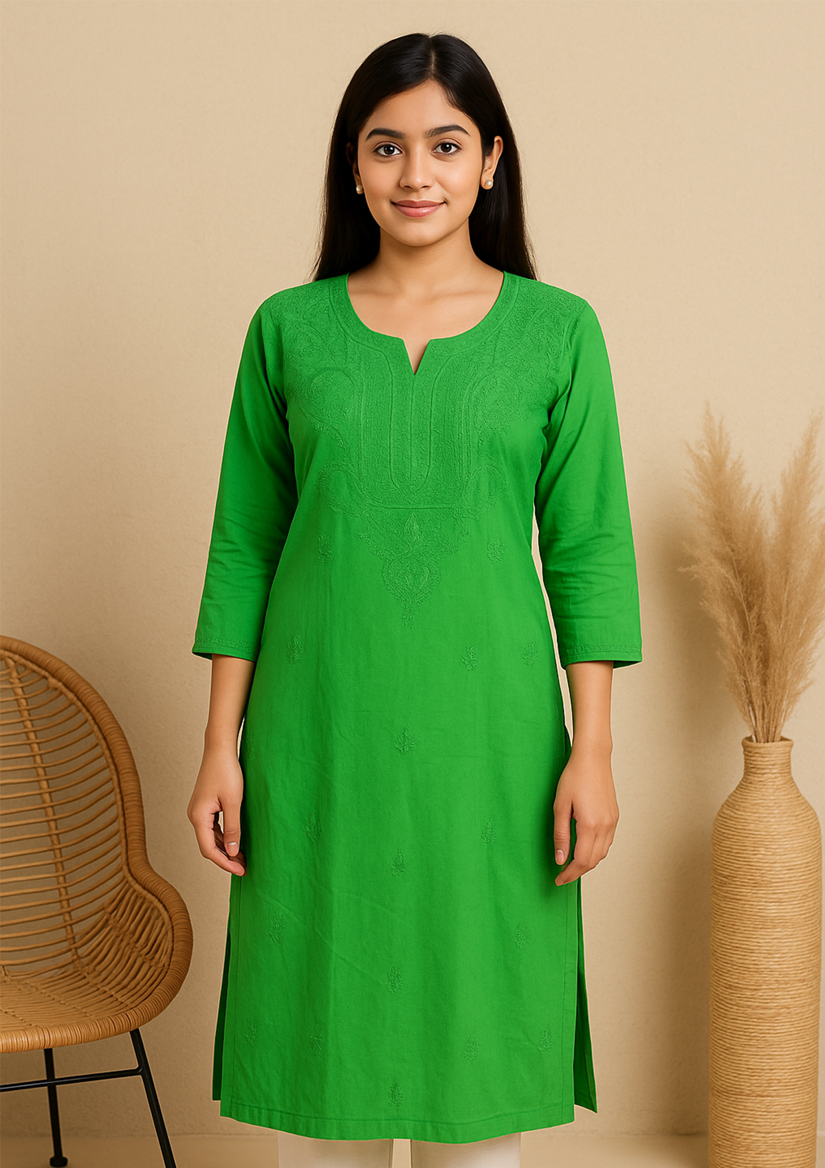 ClothingSutra Chikankari Embroidered Rayon Kurti – Green on Green 40