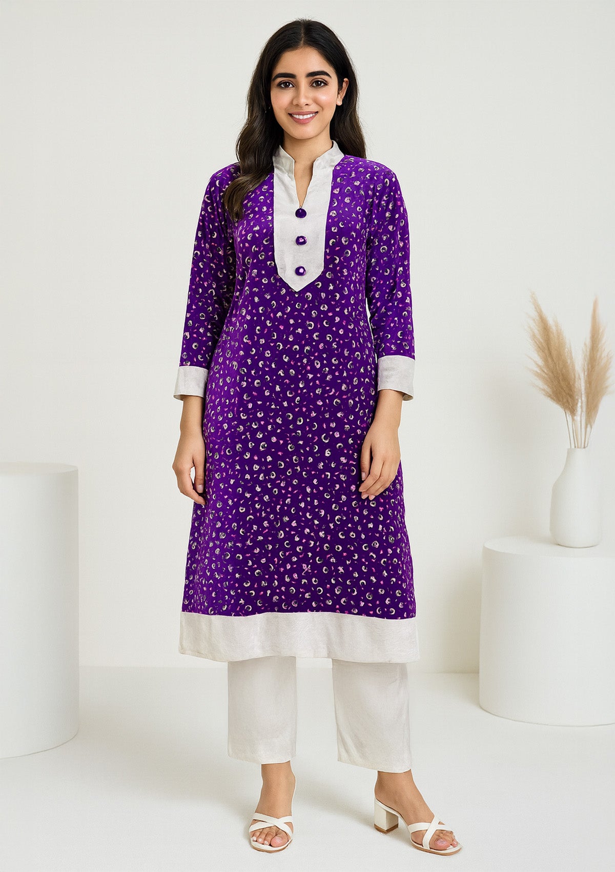 Purple Velvet Suit with White Contrast Detailing –  Ethnic Wear