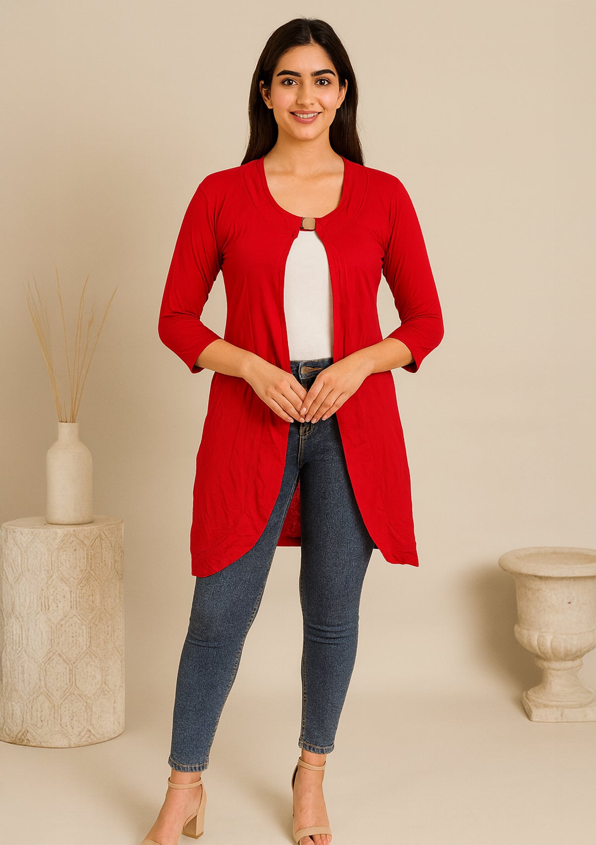 ClothingSutra Classic Red Women’s Shrug – Solid Lightweight Longline Shrug Red