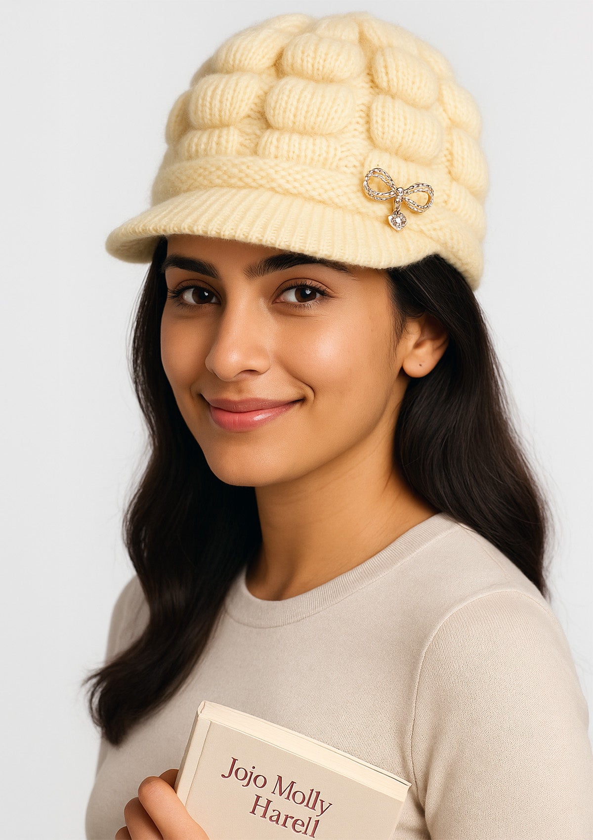 Very Soft French Style Off-White/ Cream Bubble Knit Cap