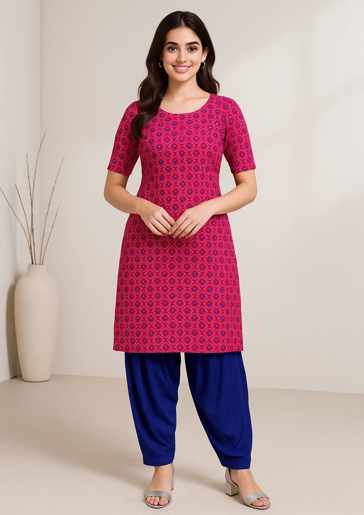 Pink Silk Salwar Suit with Blue Salwar – Traditional Fusion Wear