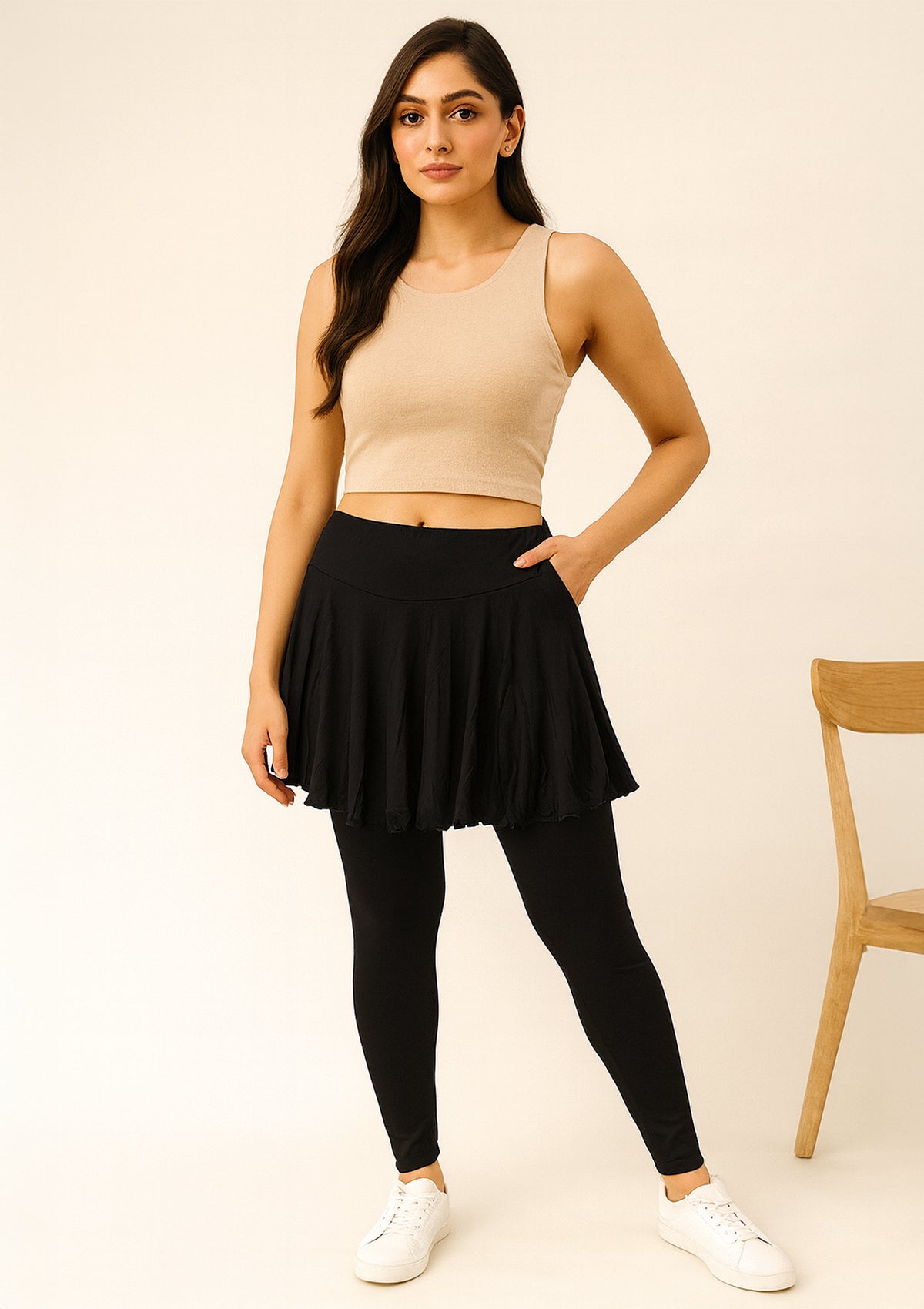 Women’s Black Hosiery Mini Skirt with Attached Leggings