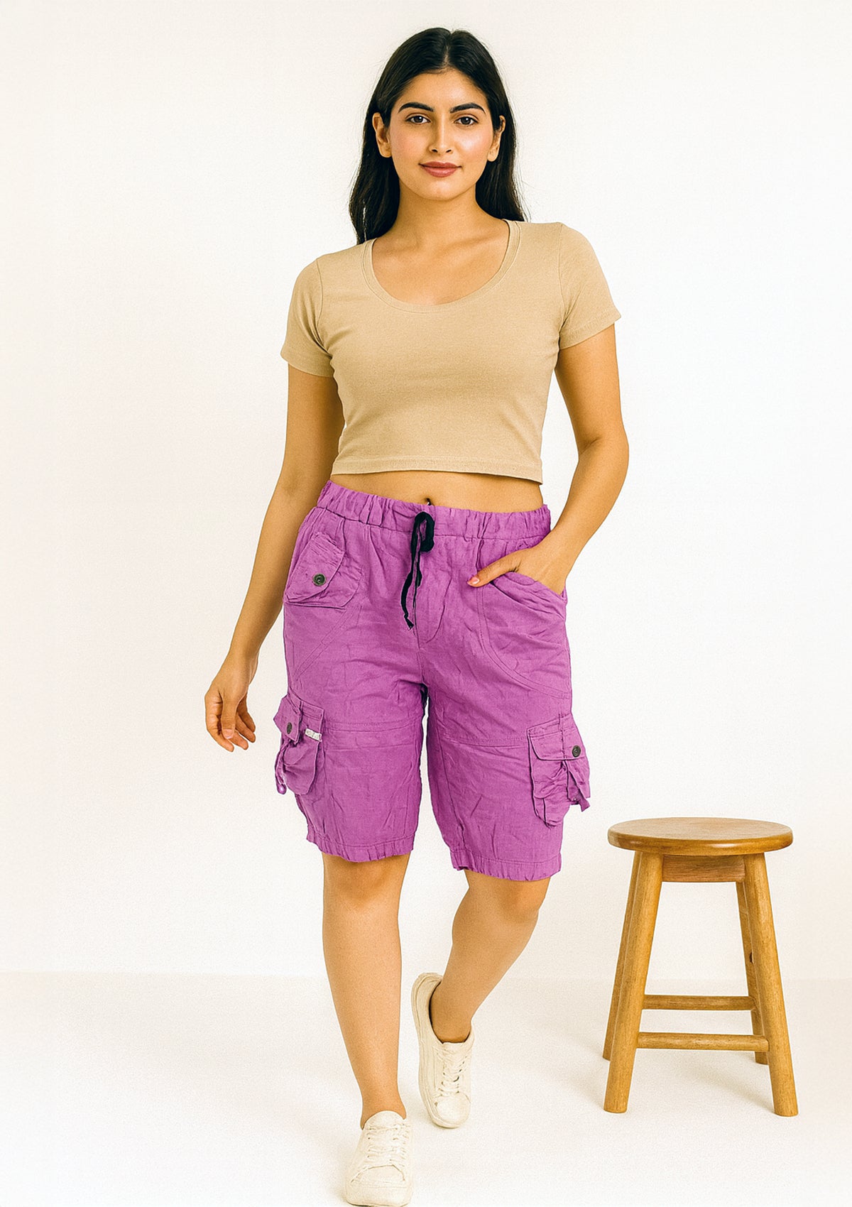 Women’s Purple Cargo Cotton Shorts – Utility Pockets Shorts