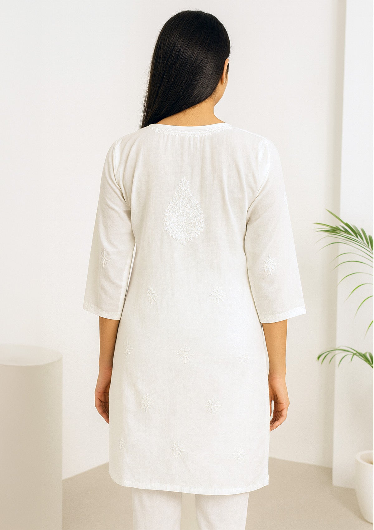 ClothingSutra White on White Chikankari Cotton Kurti – Classic Elegance