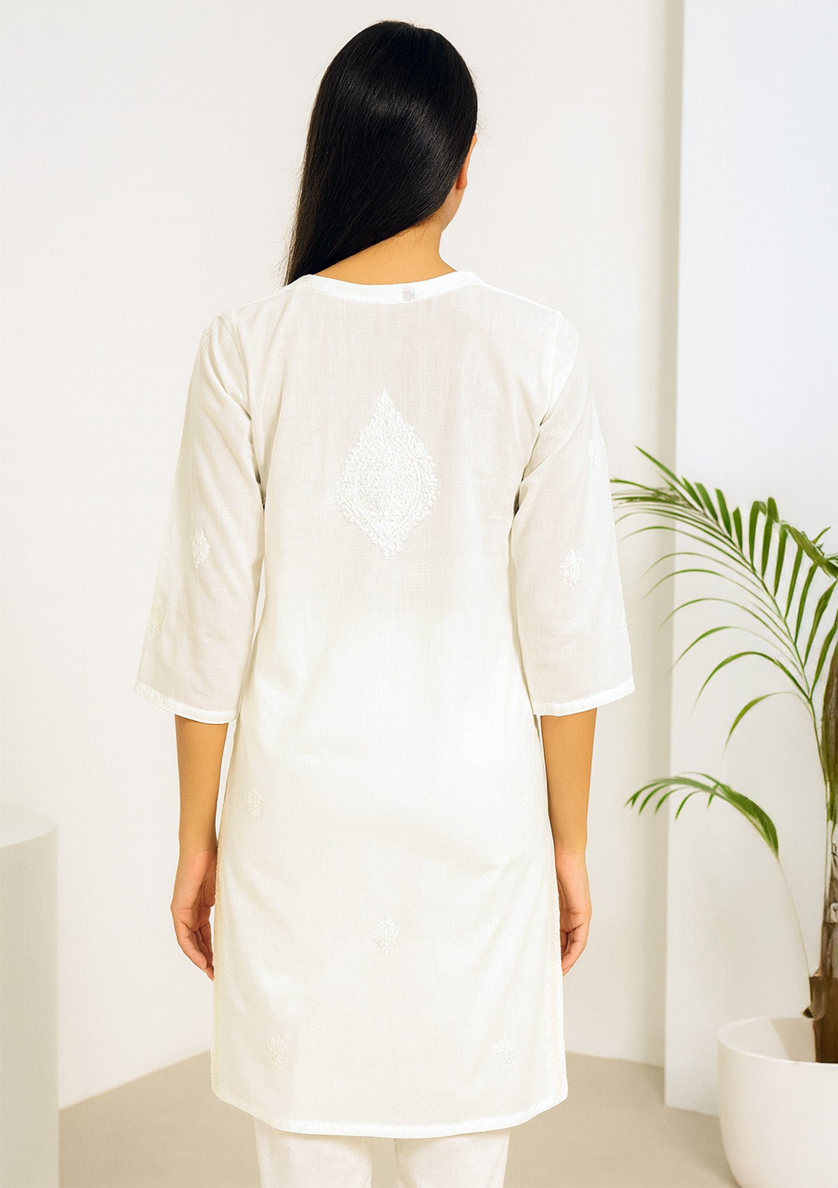 ClothingSutra White on White Chikankari Cotton Kurti – Timeless Elegance