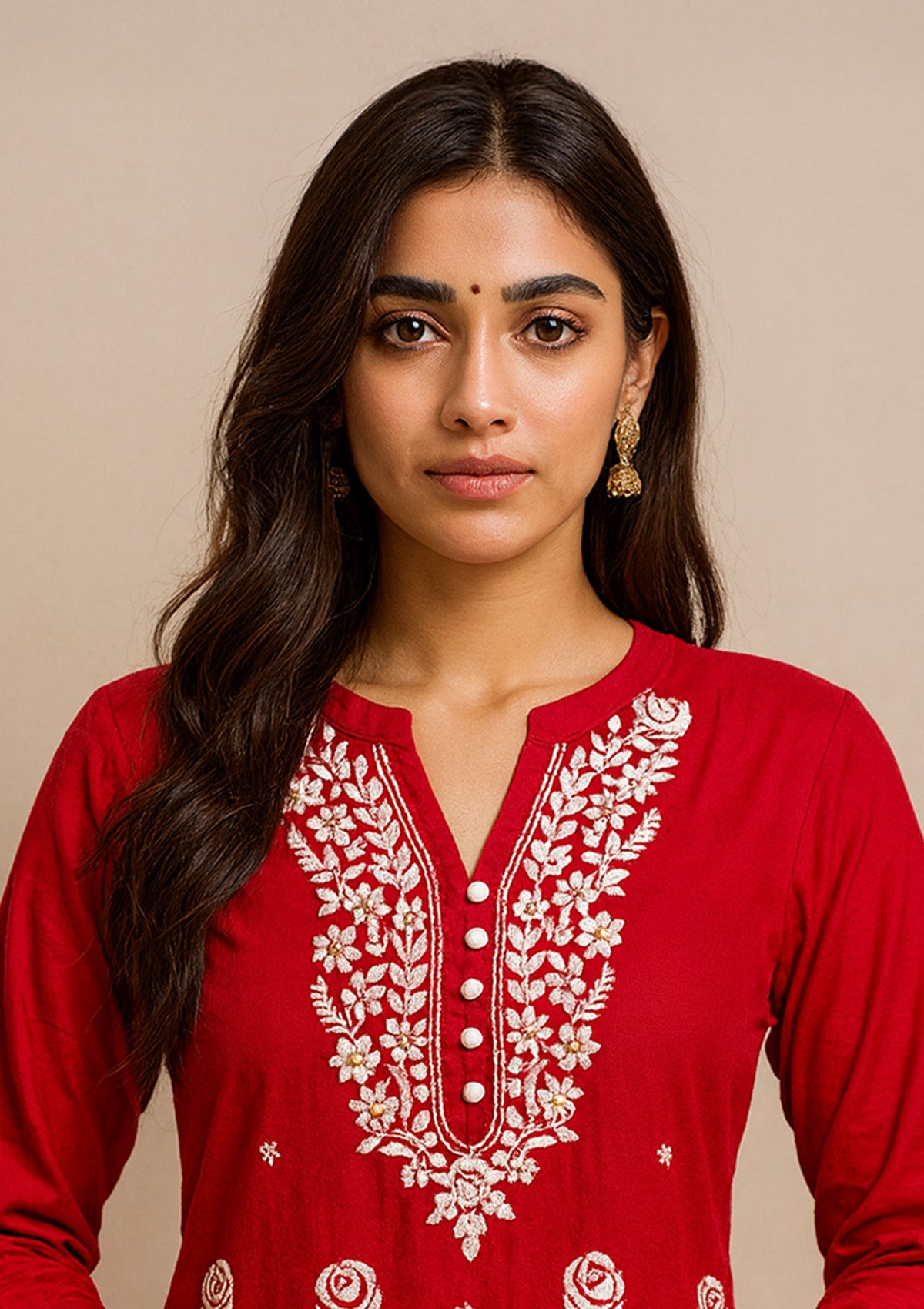 ClothingSutra Chikankari Embroidered Women’s Kurti – Red (Rayon)
