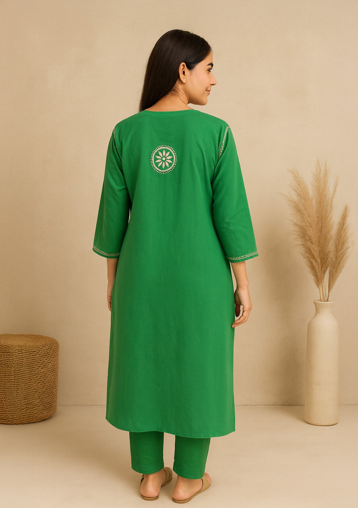 ClothingSutra Green Cotton Embroidered Kurti with Golden Touch