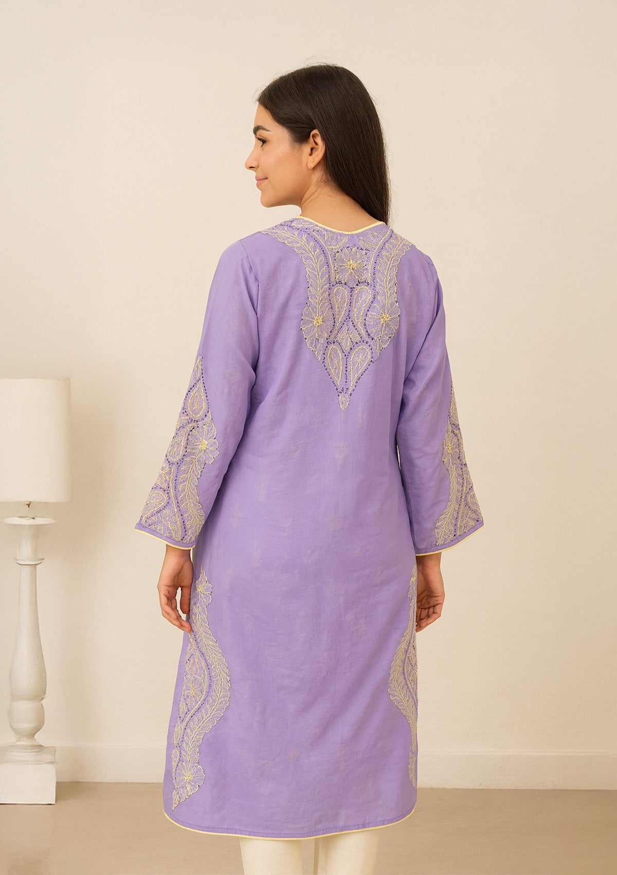 ClothingSutra Lavender Cotton Embroidered Kurti with Elegant Paisley