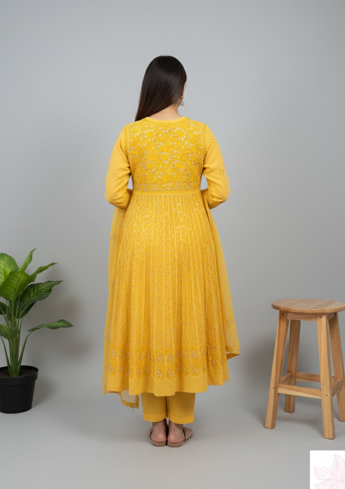 Yellow Georgette Kurti with Dupatta – Gota Patti Embroidery