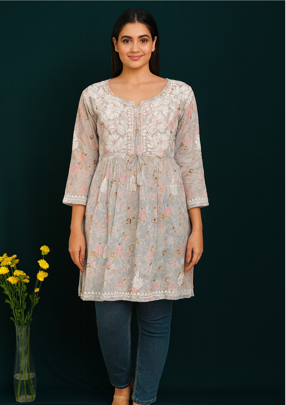 ClothingSutra Short Length Cotton Kurti with Chikankari Embroidery